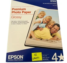 EPSON PREMIUM PHOTO PAPER 11x14 GLOSSY INKJET 12 SHEETS INSTANT DRY MADE JAPAN