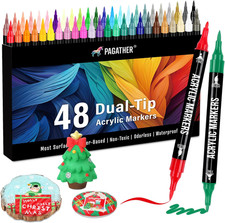 48 Colors Acrylic Paint Markers, Dual Tip with Fine Tip and Brush Tip Pens for S