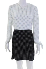 JW Anderson Womens Back Zip Long Sleeve Polka Dot Dress White Blue Size Small
