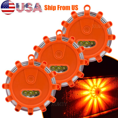 3x LED Strobe Beacon Light Rooftop Amber Car Emergency Warning Roadside Flare