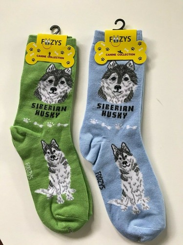 New 2 Pairs Siberian Husky Dog Breed Crew Socks Women's Size 9-11 Foozys