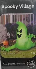 Gemmy Airblown Light Up 4ft long Neon Green Ghost Crawler