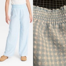 Art Class Smocked Waist Blue Kid Girls Youth Seersucker Pants M 7/8