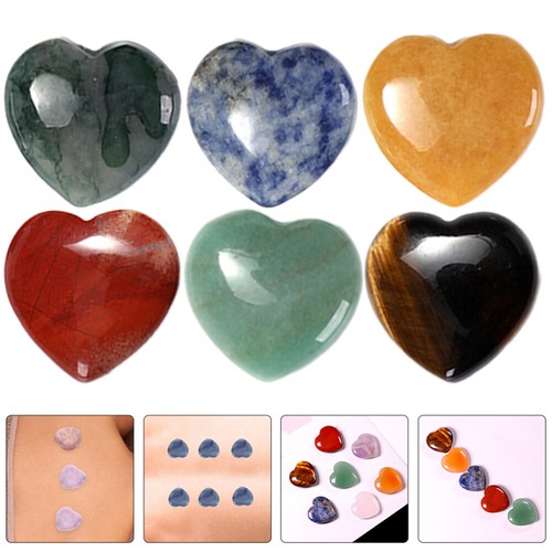 6pcs Natural Stone Crafts Heart Shaped Crystal Decorations Polished Love