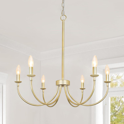 Gold Chandelier, 6-Light Farmhouse Chandelier for Dining Room Lighting Fixtures