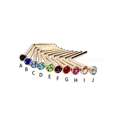 18G Rose Gold plated on Surgical steel 2mm 10 Colors Nose Rings L Shaped Stud