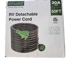 RV Detachable Power Cord, 30Amp, 125 V, 50 Feet; RVGUARD New, Quick Shipping