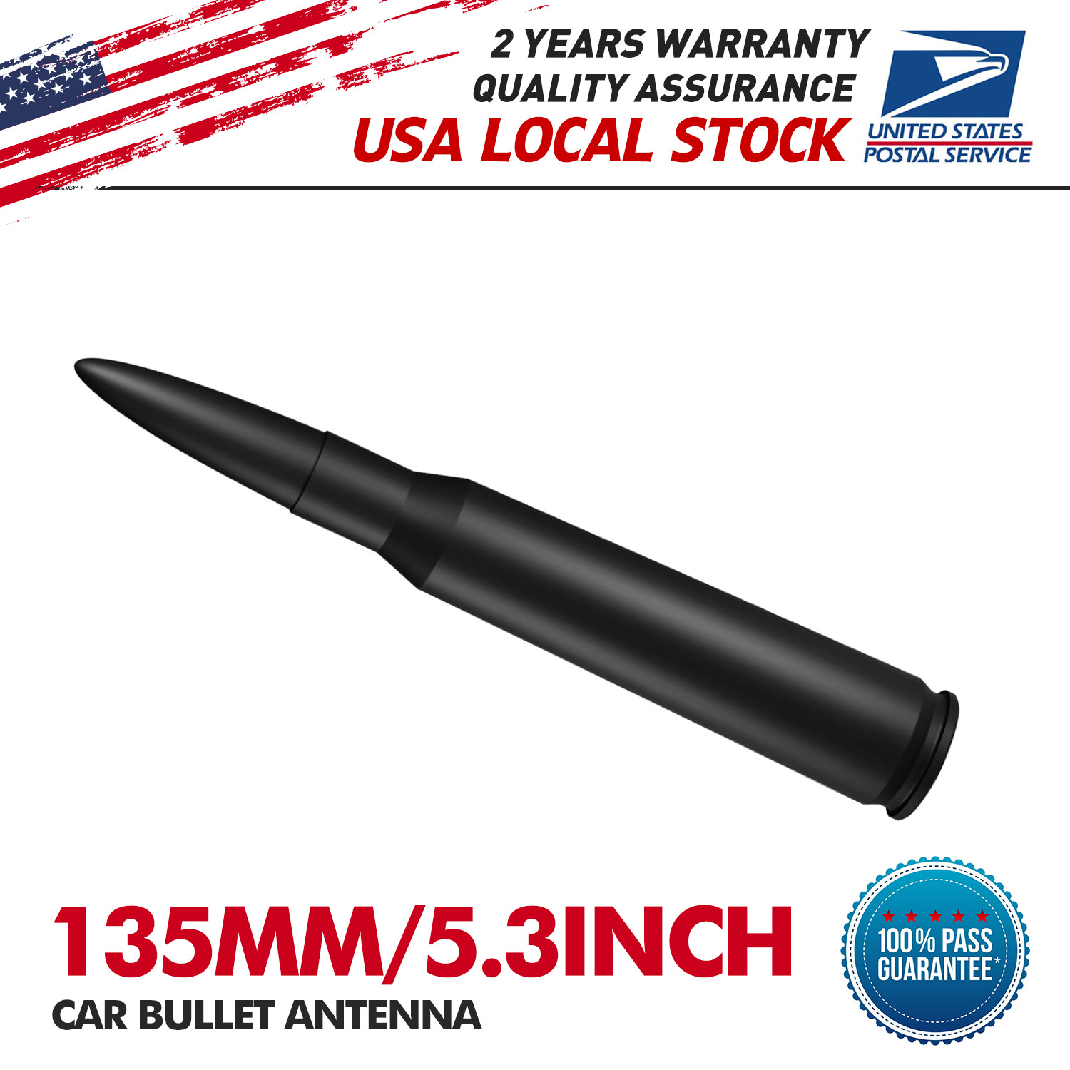 5.3inch Bullet 50 Cal Antenna Top.Quality Mast w/ Screws For Ford F150 F250 F350