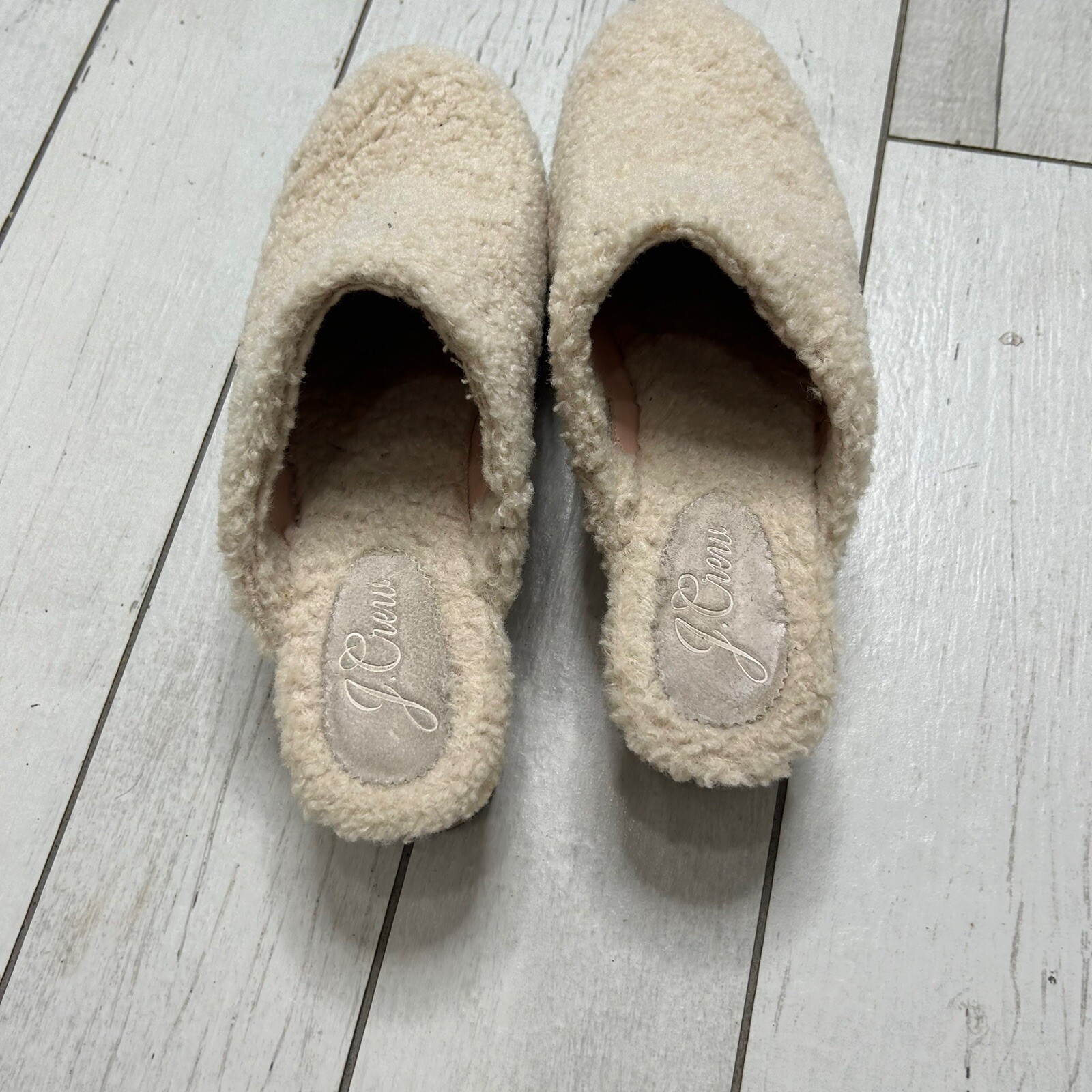 SAOLA Zoccoli donna J.Crew avorio shearling pelliccia sintetica borchie bordo suola legno taglia 9