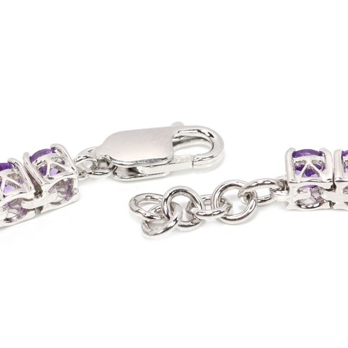925 STERLING SILVER NATURAL RED RUBY GARNET & WHITE CZ BRACELET 7.75-8.75 INCH - Picture 5 of 6