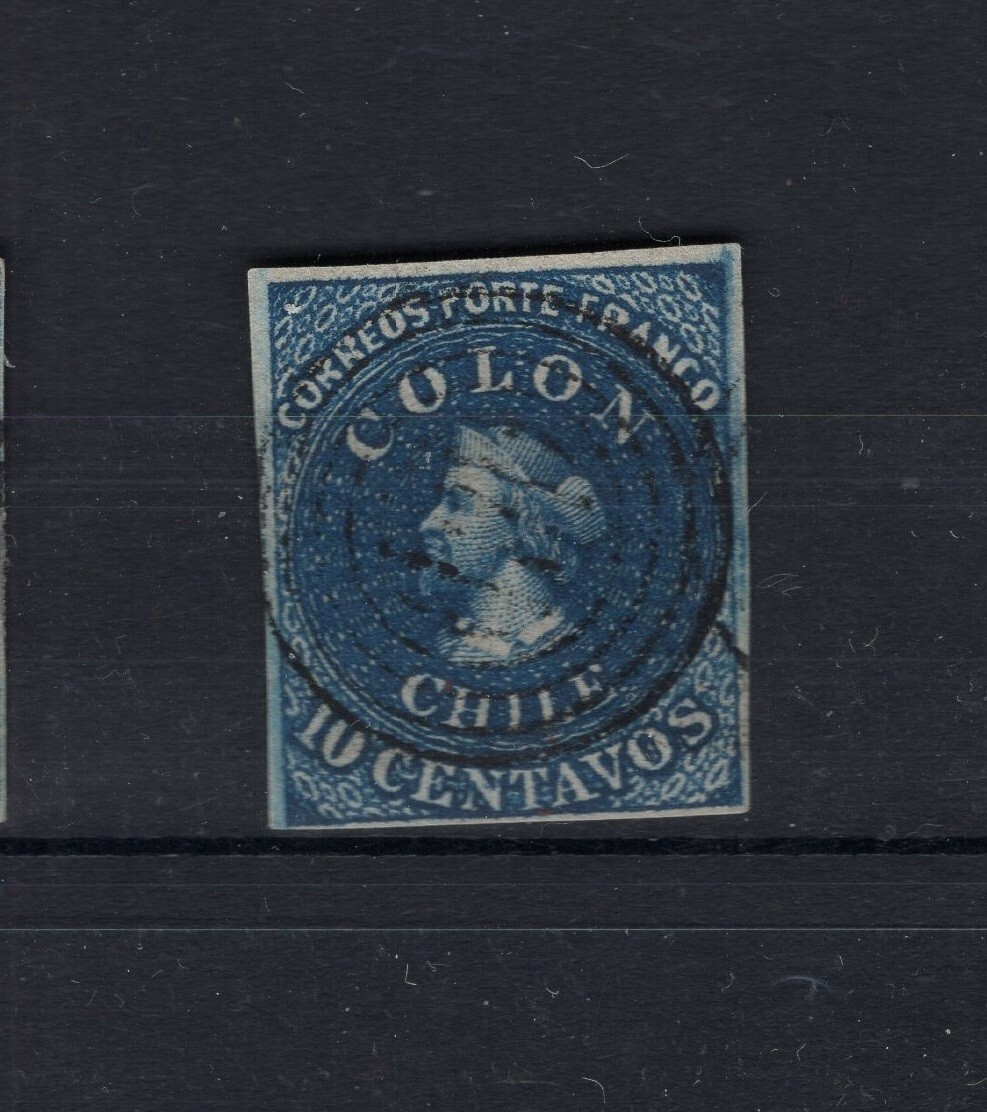 CHILE 1853 First London printing 10c perfect 4 margins SOFICH 2 wmk. 1 LO2
