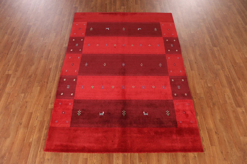 Artisan-crafted Red Gabbeh Rug Wool Handmade Bedroom Carpet 5x8 ft. - Image 3 of 4
