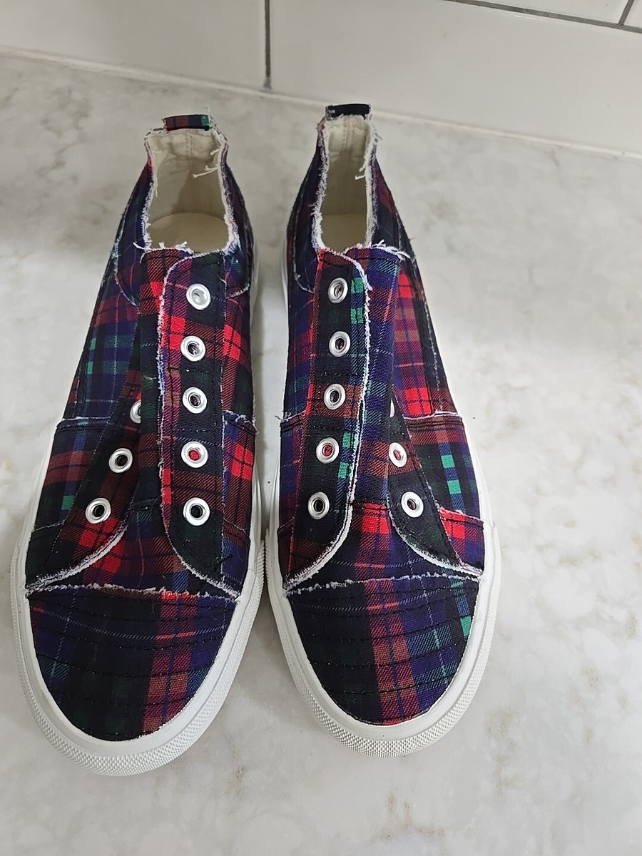 Casual Canvas Buffalo Plaid Slip On Tennis Shoes GEZHEN Women's