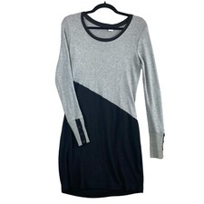 Three Dots Sweater Dress Small Gray Black Colorblock Modal Knit Button Cuff USA