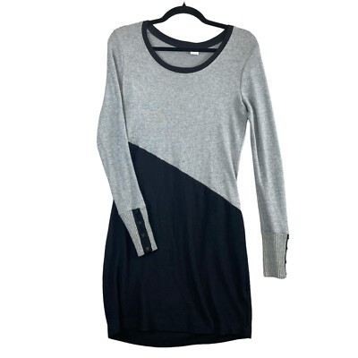 Three Dots Super Soft Sweater Dress Small Gray Black Modal Blend Casual USA Made