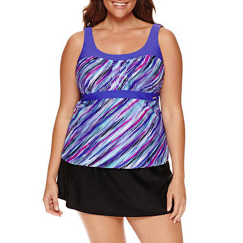 ZeroXposur Deluge Peasant Tankini Top Plus Size 16W Tanzanite