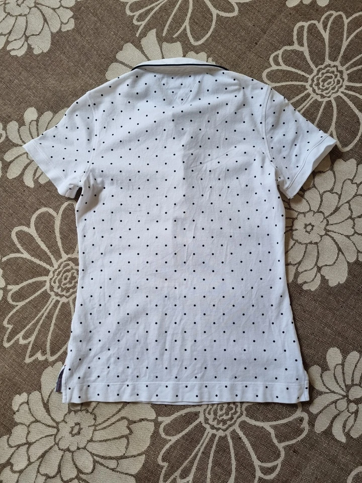 Women Tommy Hilfiger Polo T-shirt Size S White Black Spots Short Sleeve VGC - image 2 of 4