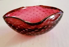 Bullicante Vintage Bowl  Cranberry  Glass- Hand Made  POSSIBLY ITALIAN