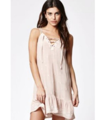 Kendall & Kylie Women's Blush Pink Lace Up Embroidered Sleeveless Mini Dress  M | eBay