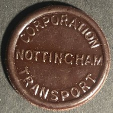Nottingham Transport England Plastic Token Brown 1 1/2D 21mm c50 s-60 s