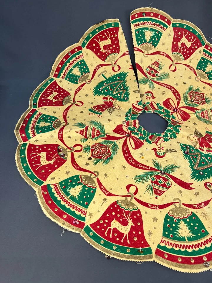 Rare 1950's Bucilla Nylokraft Christmas Tree Skirt Felt + Sequins from Kit #2998 - Image 2 of 4
