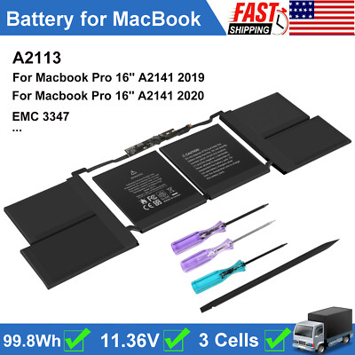 Replace A2113 A2141 Battery for APPLE MacBook Pro 16'' 2019 2020 EMC 3347 99.8Wh 