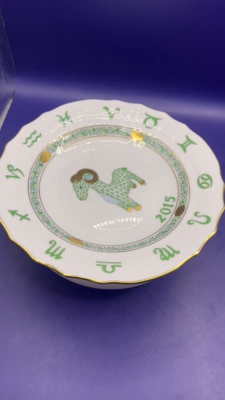 Herend Hand Painted Zodiac/Home Deco Plate Green Fishnet Designed