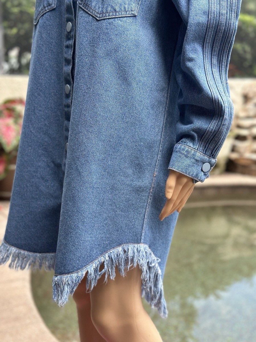 adidas◆×Kseniaschnaider Fringed Shirt Dres/長袖シャツ/S/IDG/II5712 Adidas Originals Ksenia Schnaider Fringe Midi Shirt Dress S