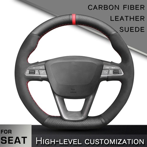 COUVRE-VOLANT,Red line--Housse de volant de voiture pour Seat Leon 5F