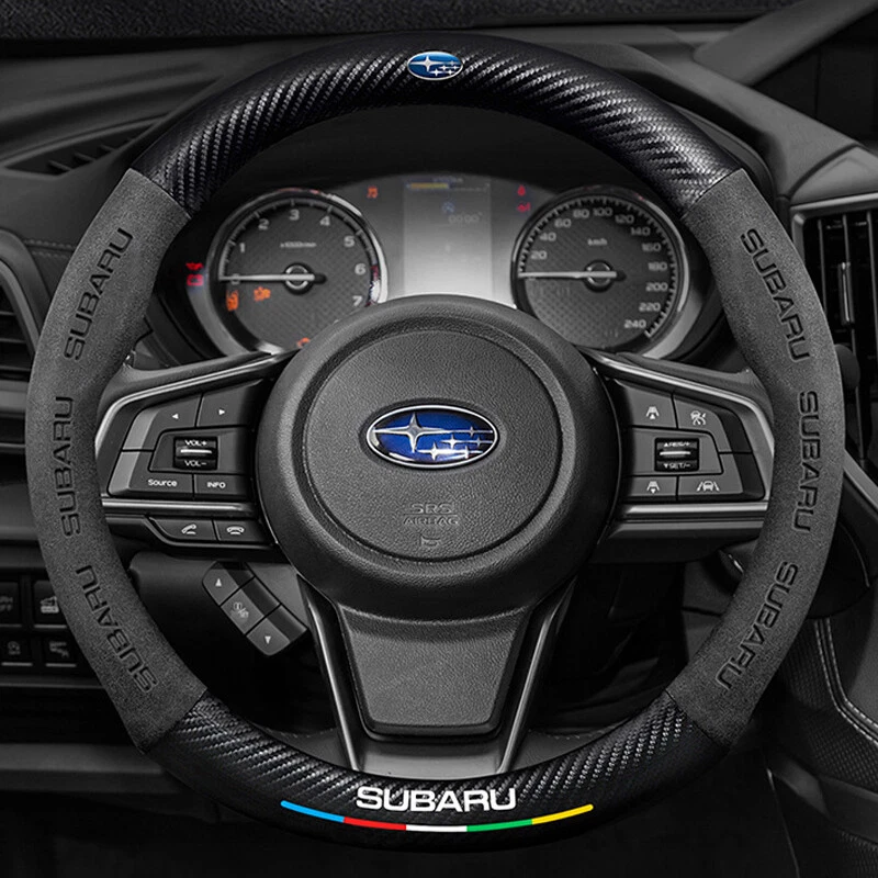 15"/38cm Black Suede Leather Carbon Fiber Car Steering Wheel Cover For Subaru Foto 2 de 4
