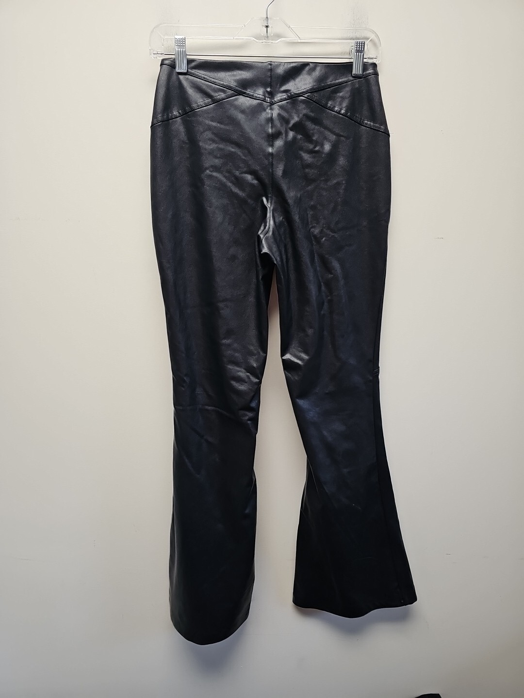 FOREVER 21 Women's Black Faux Leather Pull On Pants Flare Size S New