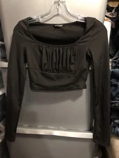 Shein womens cropped black long sleeve blouse size small