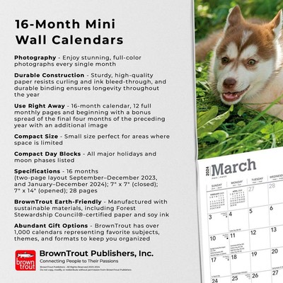 Siberian Husky Puppies | 2024 7x14" Monthly Mini Wall Calendar | eBay