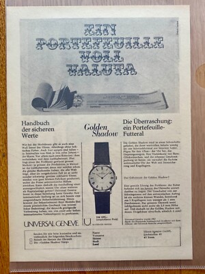 Universal Geneve UG Golden Shadow 1966 Vintage Watch Ad Werbung Reklame
