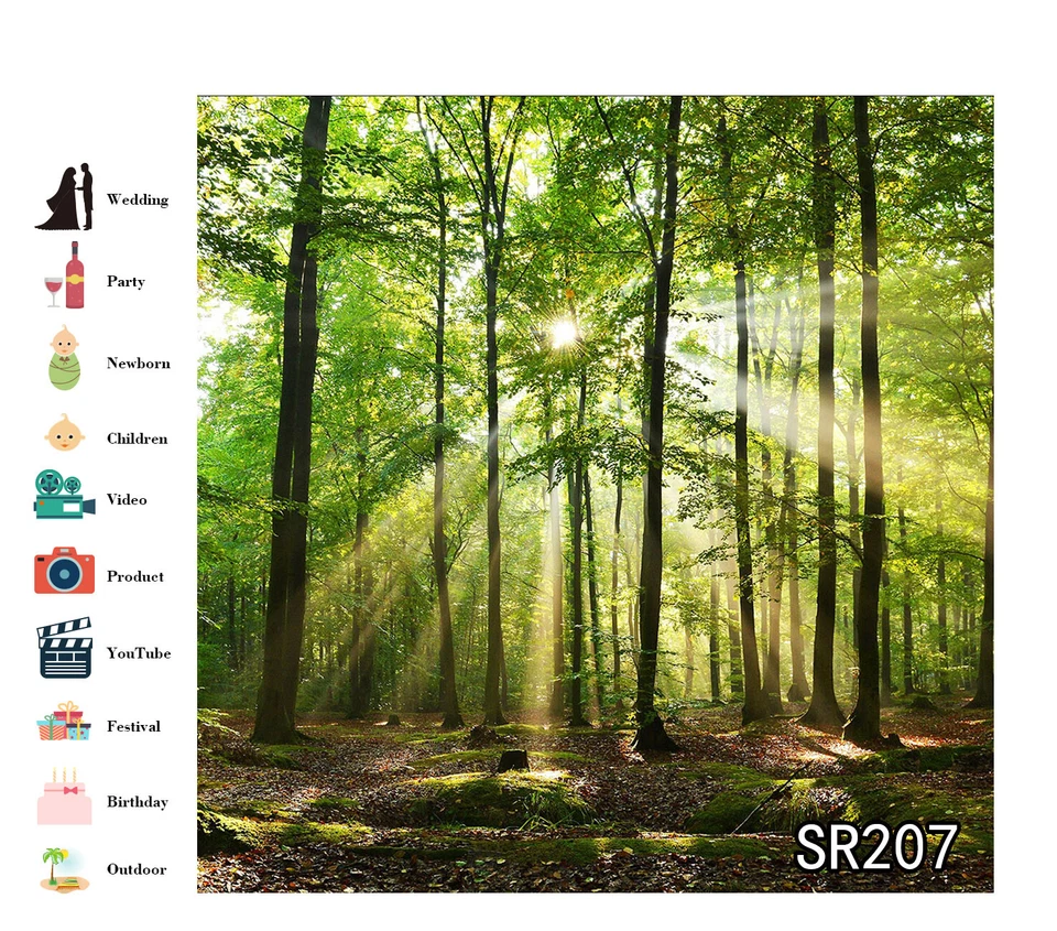 10x10ft Morning Sunlight Green Forest Trees Background Vinyl Photo Backdrop LB - Image 2 of 4