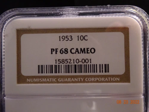 1953 Roosevelt Silver Dime, NGC PF68 Cameo - Brown Label