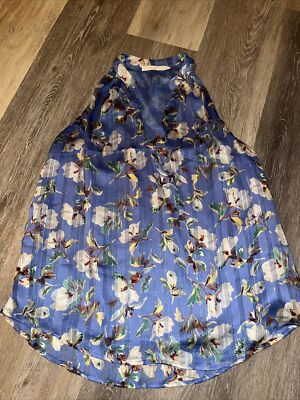LUSH Shirt Women s Small Blue Sleeveless Blouse V Neck Sheer EUC