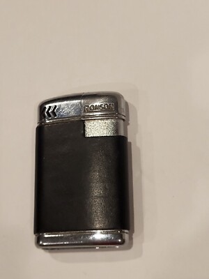 Vintage RONSON Black Leather Wrapped  Pocket Cigarette Lighter 