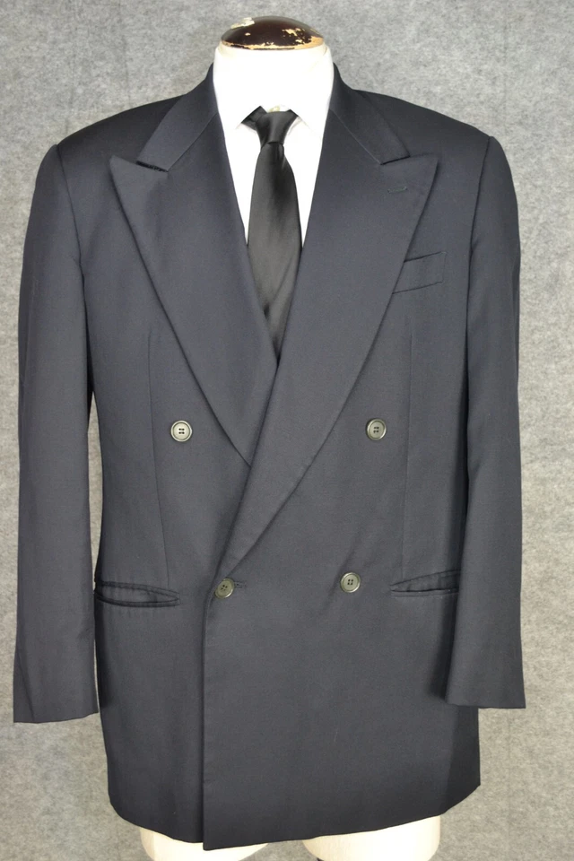 Jaqueta Blazer Masculina Giorgio Armani Mani Lã Pura Peito Duplo 40R Azul Marinho - Imagem 2 de 4