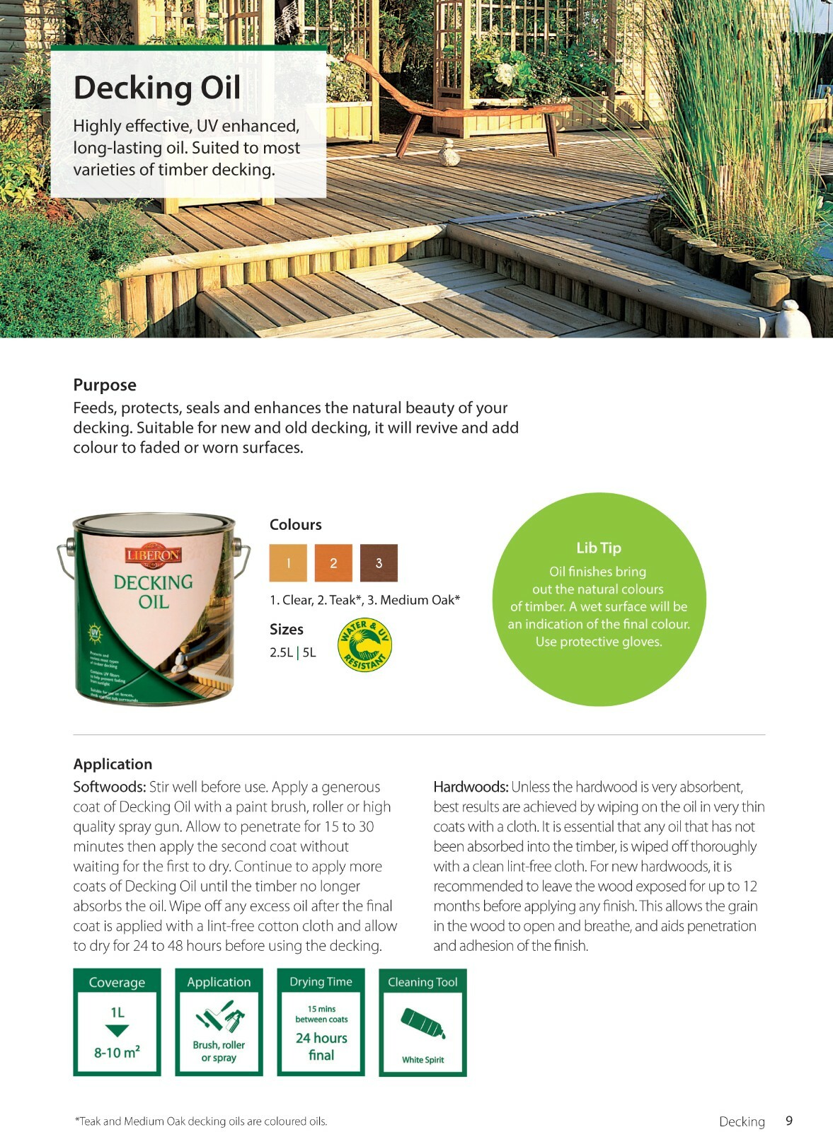 Sprayable Decking Oil Liberon Available in Clear, Medium Oak and Teak