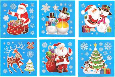 8 Sheets Christmas Snowflake Window Clings – Santa & Snowman Decals – Plastic Stickers