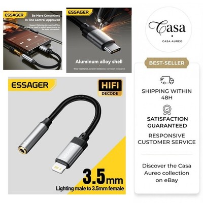 USB C to 3.5mm Audio Adapter for iPhone 15, Samsung, Xiaomi - ESSAGER Type C