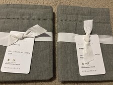 2 POTTERY BARN Belgian Flax Linen Shams STANDARD Size Potterybarn Sham LODEN