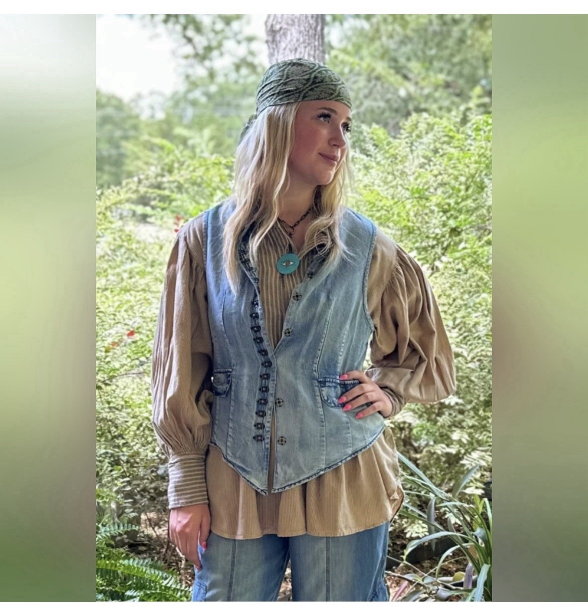 Jaded Gypsy Mesmerized Cottagecore Chambray Vest Women's S/M Blue Denim