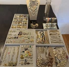 Huge Wearable Lot Vintage Costume Jewelry Gold Tone Bracelet Necklace Earrings