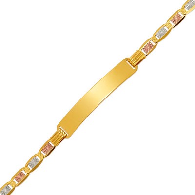 14K Tricolor Gold Valentino ID Bracelet 6.5mm/4mm 7'' 8'' Engraving Available