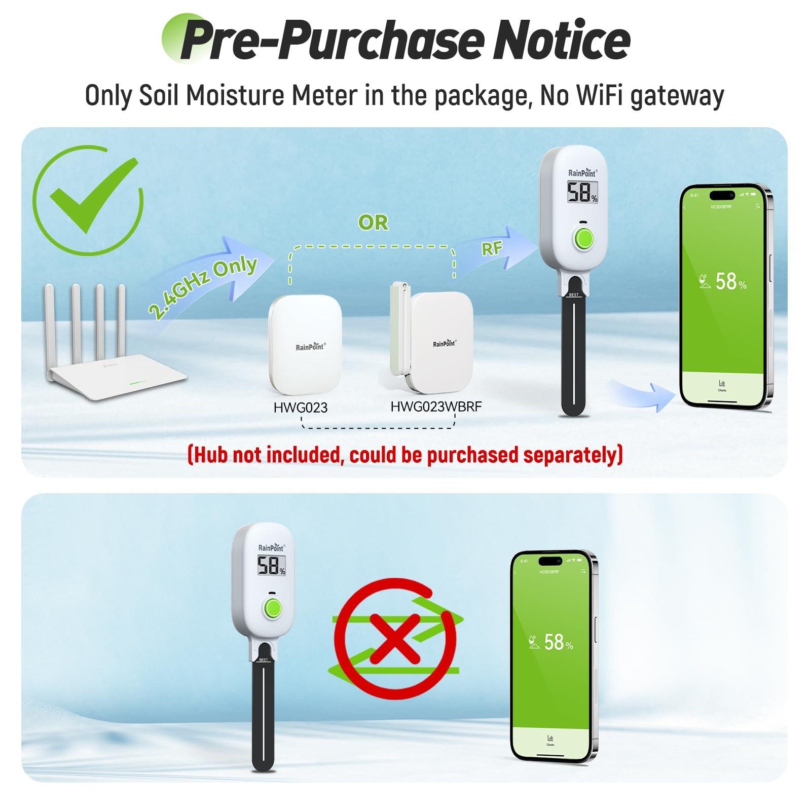 RAINPOINT Smart Soil Moisture Meter LCD Display Indoor Outdoor Garden Sensor