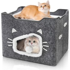 Cat House for Indoor Cats, Large Covered Cat Bed with Cushion Pad Fluffy Ball...