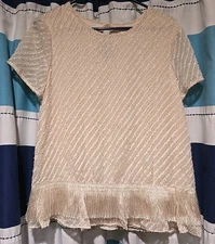 Max Studio Women's Blouse Natural Size Lg Fringe On The Bottom NWT
