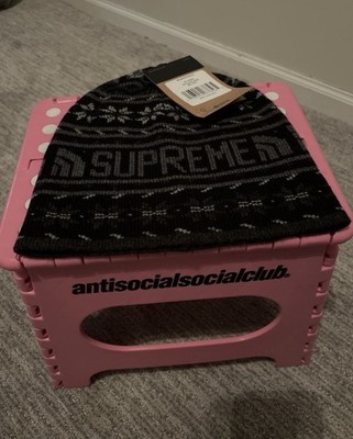 The North Face Supreme TNF Beanie 100% Merino Wool Black Gray Fair Isle Unisex